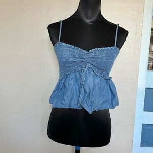 Fashion Nova chambray denim baby doll open front tank top
